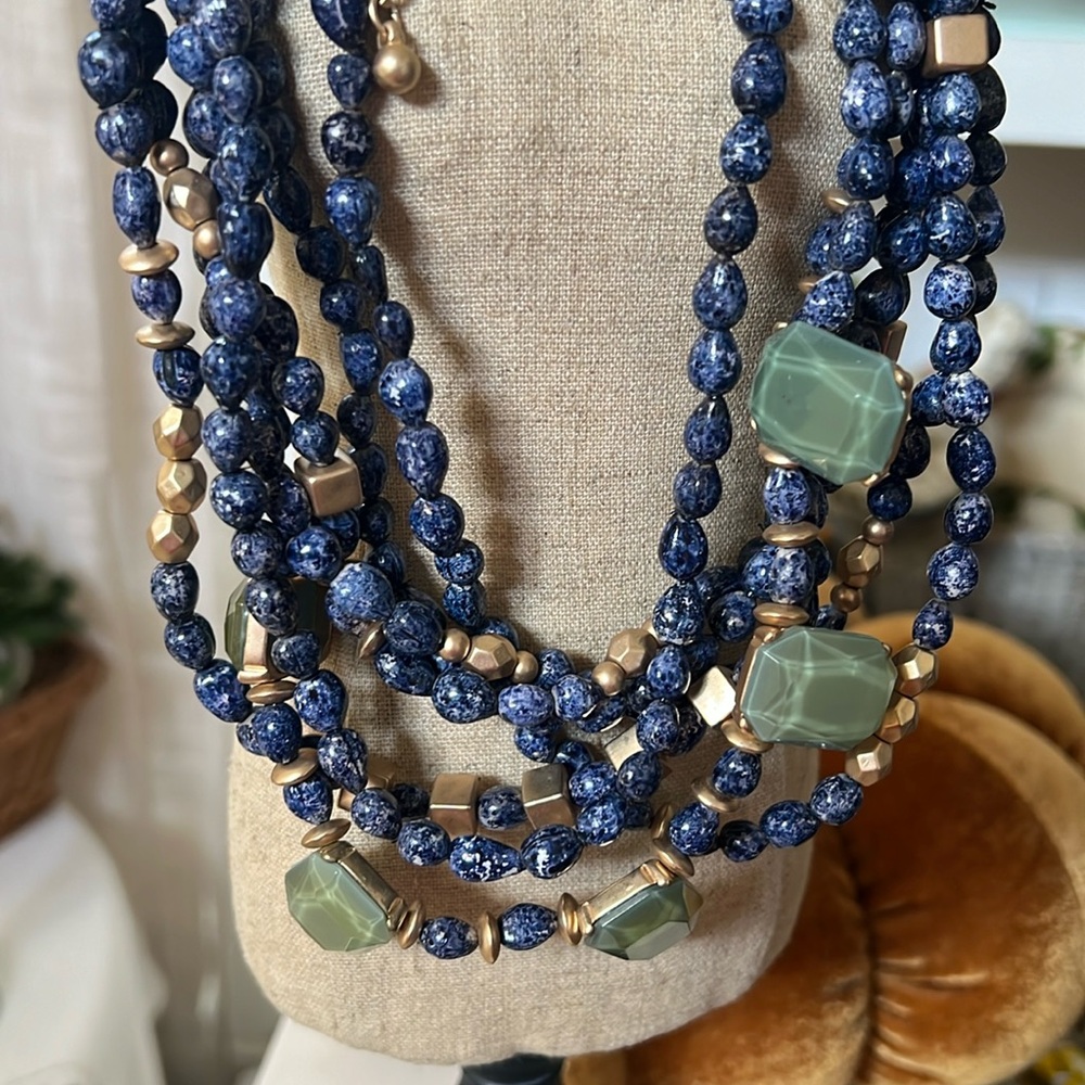 Chico’s lapis blue and pale green stone necklace